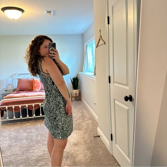 Anthropologie Varun Bahl Blue Sequin Floral Embroidered Mini Dress 6 - Picture 3 of 11